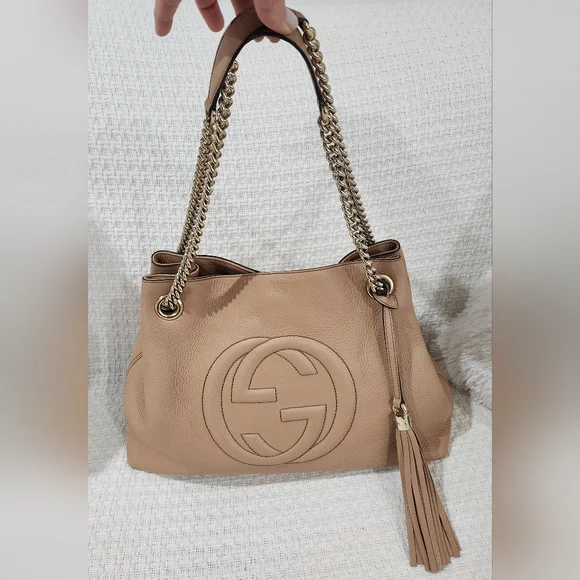 Gucci GG Soho Medium Leather Shoulder Bag Crossbody bag with Chain Straps - Picture 1 of 15